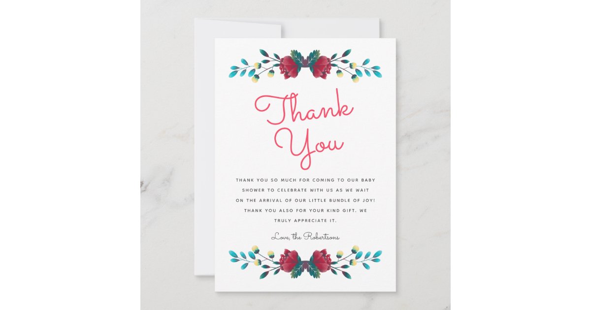 Rustic Wildflowers Floral Baby Shower Thank You Card | Zazzle