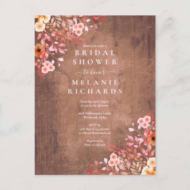 Rustic Wildflowers Floral Bridal Shower Invitation (Front)