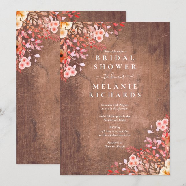 Rustic Wildflowers Floral Bridal Shower Invitation (Front/Back)