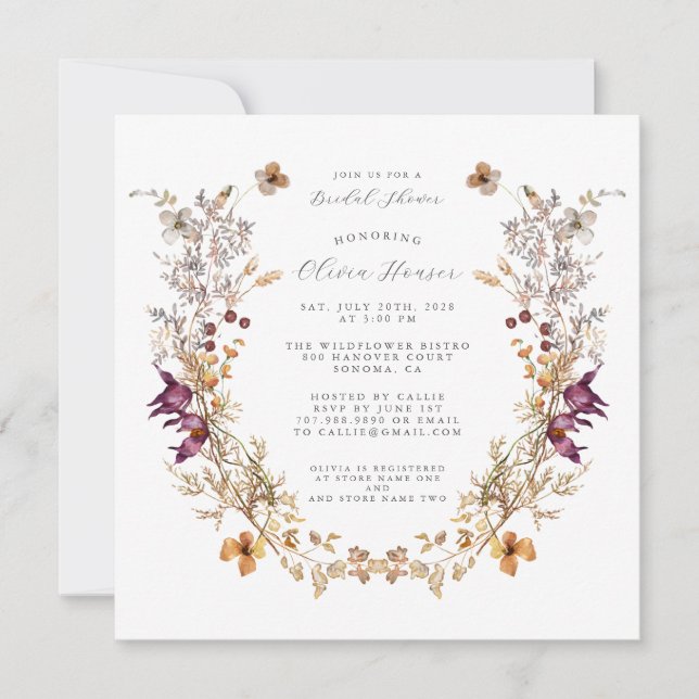 Rustic Wildflowers Floral Bridal Shower Invitation (Front)