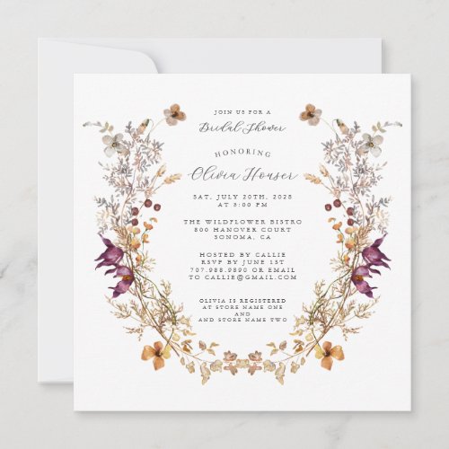 Rustic Wildflowers Floral Bridal Shower Invitation