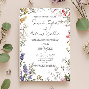 Rustic Wildflowers Floral Wedding Reception Invitation
