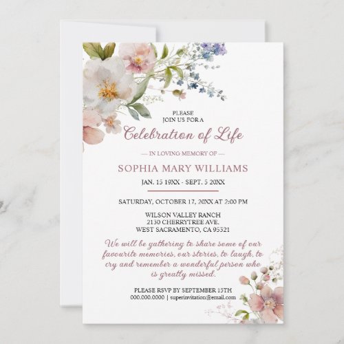 Rustic Wildflowers Funeral Celebration of Life Invitation
