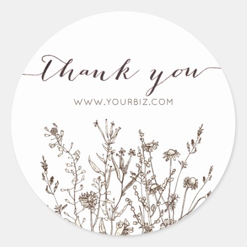 Rustic Wildflowers Herb Earthy Floral Thank You Classic Round Sticker