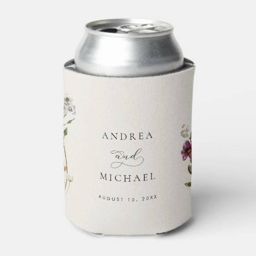 Rustic Wildflowers Ivory Cream Romantic Wedding Can Cooler