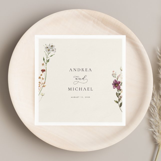 Rustic Wildflowers Ivory Cream Romantic Wedding Napkins (Creator Uploaded)