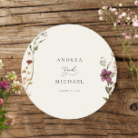Rustic Wildflowers Ivory Cream Romantic Wedding Round Paper Coaster<br><div class="desc">These elegant coasters,  featuring watercolor wildflowers,  ivory background and your custom details would make a wonderful addition to your wedding celebration! Easily customize them by clicking on the "personalize" option. For more edits please use "edit using design tool" option.</div>