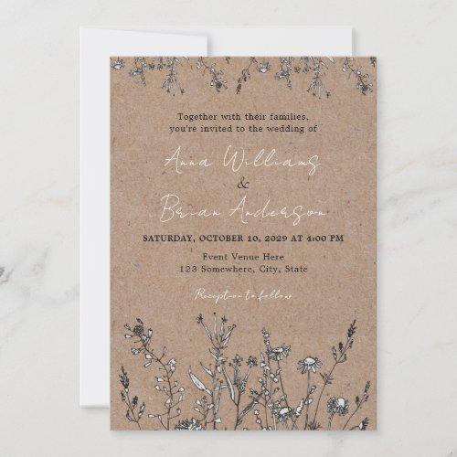 Rustic Wildflowers Kraft Fall Floral Wedding Invit Invitation