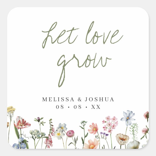 Rustic Wildflowers Let Love Grow Wedding Seeds Square Sticker (Front)