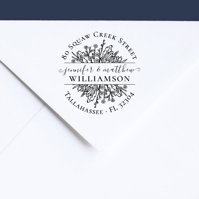 Rustic Wildflowers Married Couple Return Address Rubber Stamp (Rustic Wildflowers Married Couple Return Address Rubber Stamp)