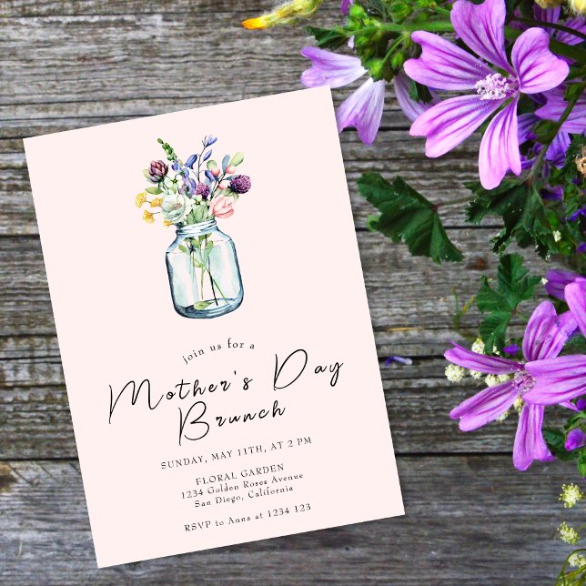 Rustic Wildflowers Mason Jar Mother’s Day Brunch  Invitation (Creator Uploaded)