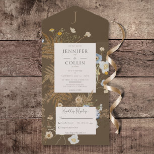 Rustic Wildflowers Monogram Brown No Dinner All In One Invitation