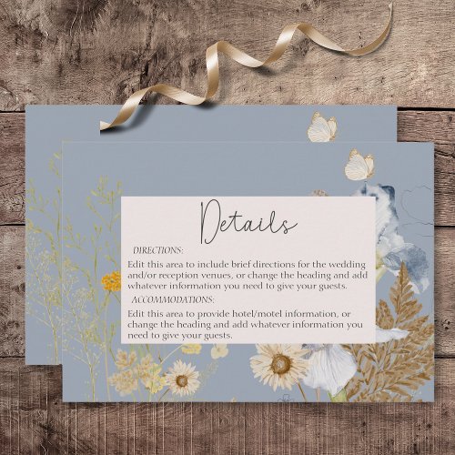 Rustic Wildflowers Monogram Dusty Blue Details Enclosure Card