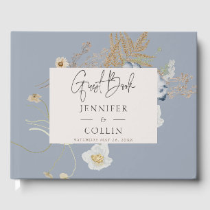 Rustic Wildflowers Monogram Dusty Blue Guest Book
