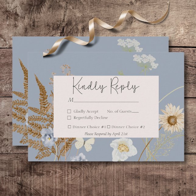 Rustic Wildflowers Monogram Dusty Blue RSVP Card (Rustic Wildflowers Monogram Dusty Blue Wedding Response Card)