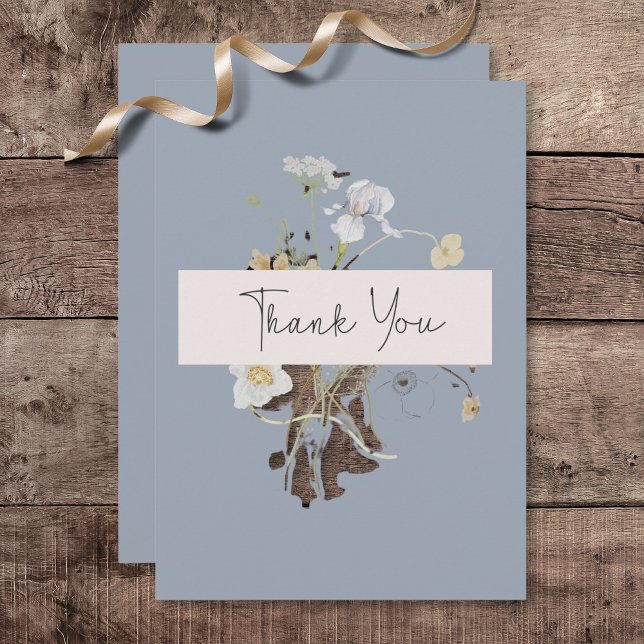 Rustic Wildflowers Monogram Dusty Blue Wedding Thank You Card (Rustic Wildflowers Monogram Dusty Blue Wedding Thank You Card)