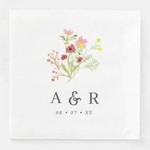 Rustic Wildflowers Monogram Wedding Paper Dinner Napkins