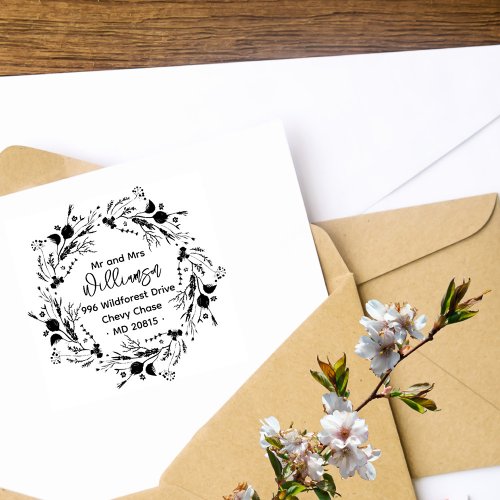 Rustic Wildflowers Mr  Mrs Return Address Wedding Self_inking Stamp