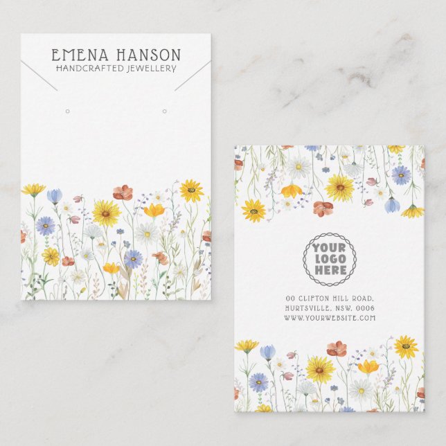 Rustic Wildflowers Necklace Jewelry Display Card (Front/Back)