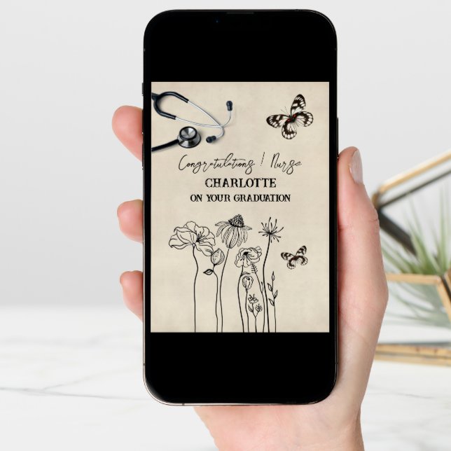 Rustic Wildflowers Nurse Congratulation Graduation Card (Front Digital)