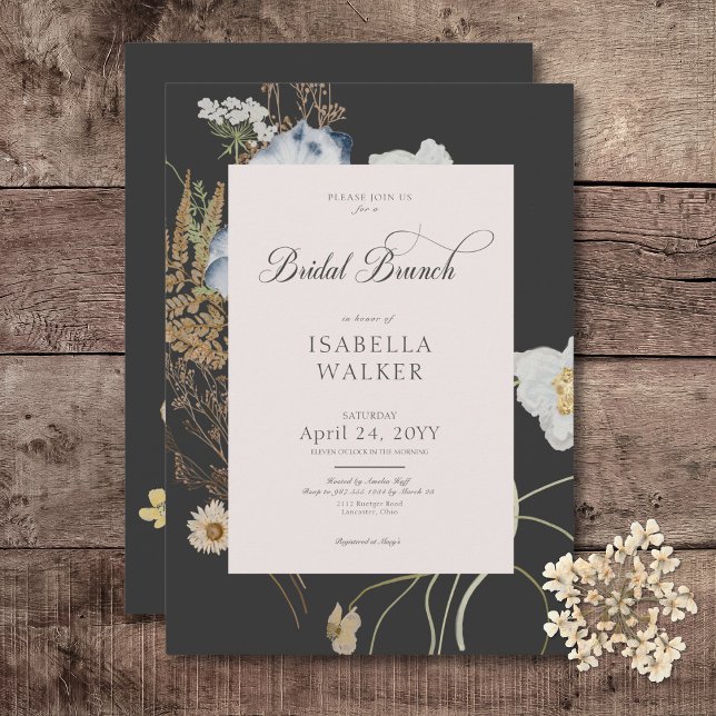Rustic Wildflowers on Charcoal Bridal Brunch Invitation (Rustic Wildflowers on Charcoal Bridal Brunch Invitation)