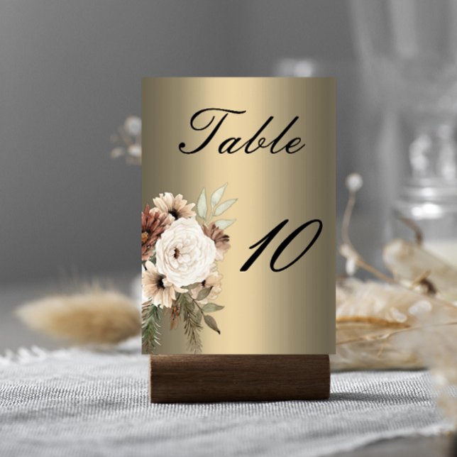 Rustic Wildflowers on Elegant Gold Wedding  Table Number (Creator Uploaded)