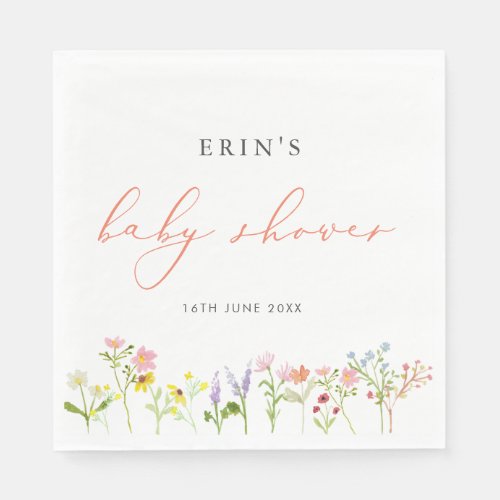 Rustic Wildflowers Personalized Baby Shower Napkin