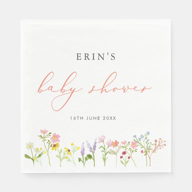 Rustic Wildflowers Personalized Baby Shower Napkin (Front)