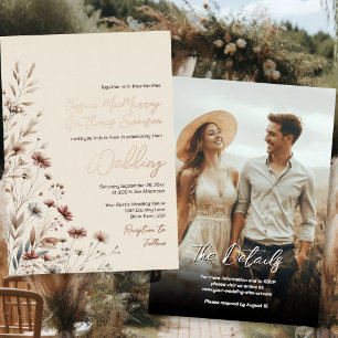 Rustic Wildflowers Photo & Details Elegant Wedding Foil Invitation