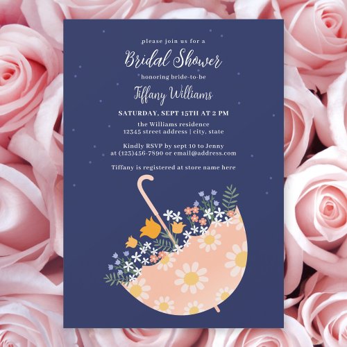 Rustic Wildflowers Pink Umbrella Bridal Shower Invitation