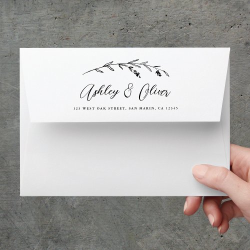 Rustic Wildflowers Script Black  White Wedding Envelope