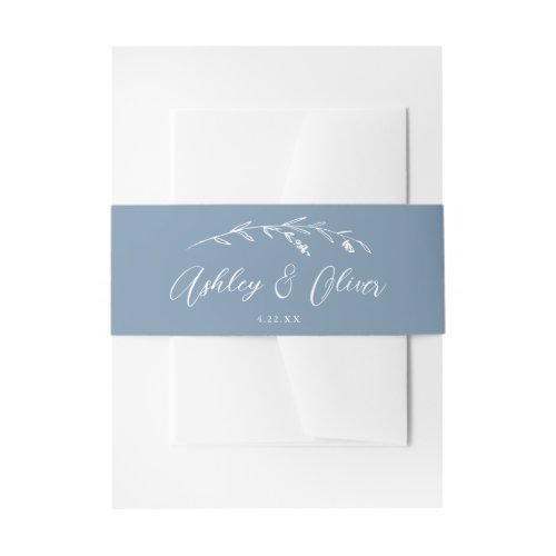 Rustic Wildflowers Script Dusty Blue Wedding Invitation Belly Band