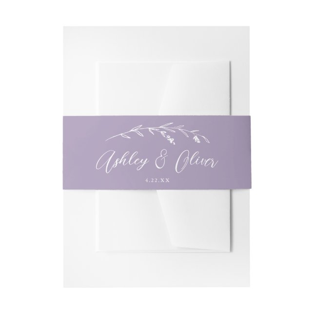 Rustic Wildflowers Script Lavender Purple Wedding Invitation Belly Band (Front Example)