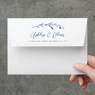 Rustic Wildflowers Script Navy Blue Wedding Envelope