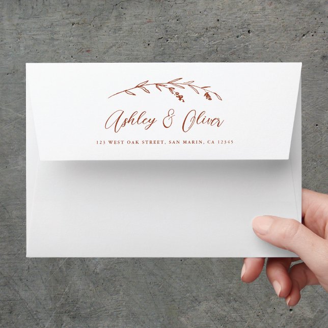 Rustic Wildflowers Script Terracotta Wedding Envelope (Creator Uploaded)