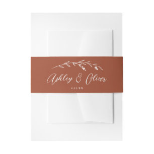 Rustic Wildflowers Script Terracotta Wedding Invitation Belly Band