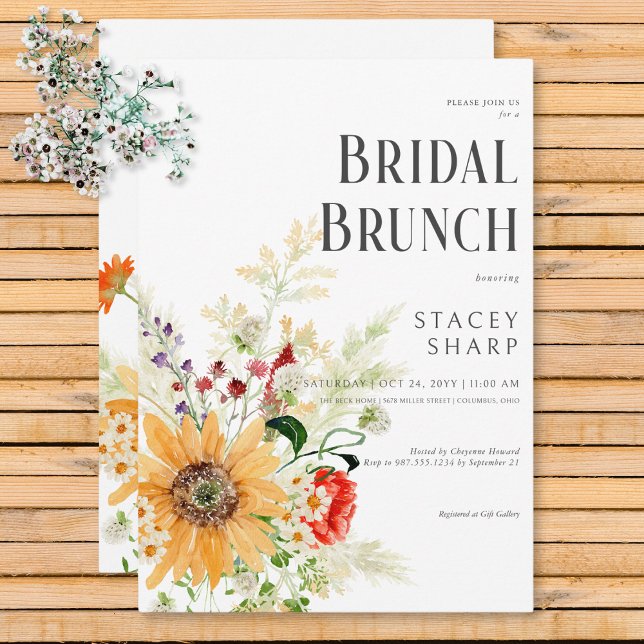 Rustic Wildflowers & Sunflowers Bridal Brunch Invitation (Rustic Wildflowers & Sunflowers Bridal Brunch Invitation)