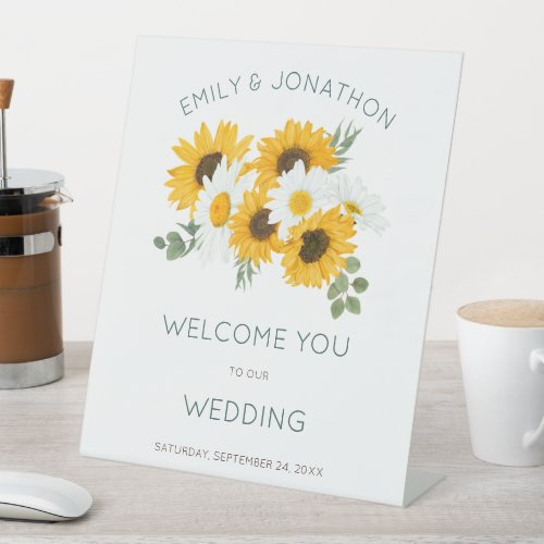 Rustic Wildflowers Sunflowers Welcome to Wedding Pedestal Sign