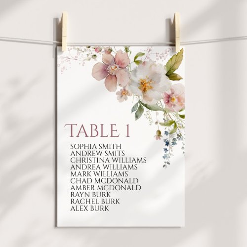 Rustic Wildflowers Table Number 1 Seating Chart