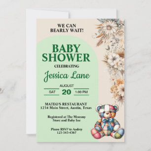 Rustic Wildflowers Teddy Bear Baby Shower Invitation