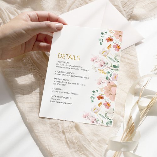 Rustic Wildflowers Wedding  Details Enclosure Card