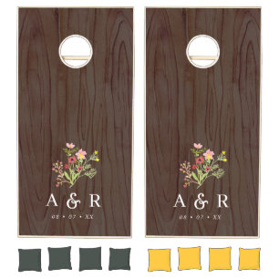 Rustic Wildflowers Wedding Monogram  Cornhole Set