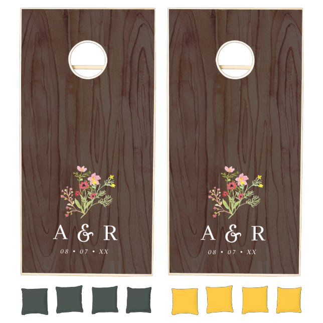 Rustic Wildflowers Wedding Monogram  Cornhole Set (Set)