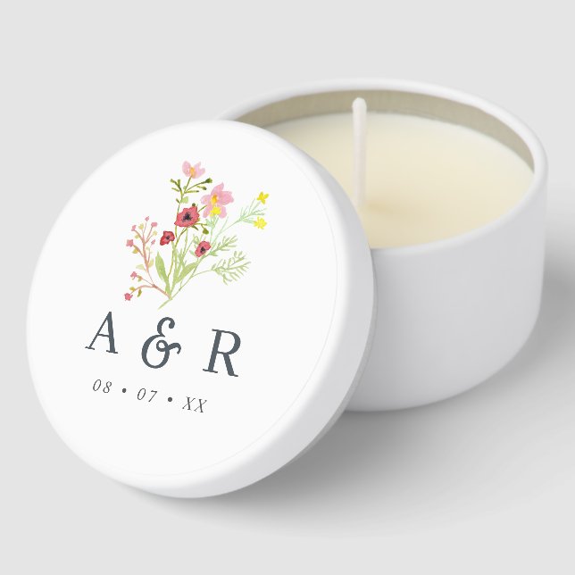Rustic Wildflowers Wedding Monogram Mini Candle Favors (Corner)