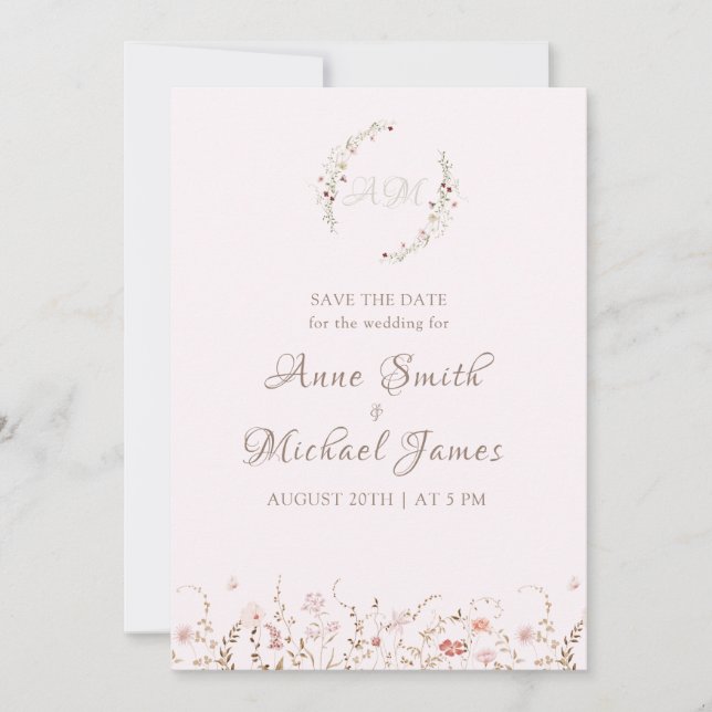 Rustic Wildflowers with Photo Boho Country Floral Save The Date (Front)