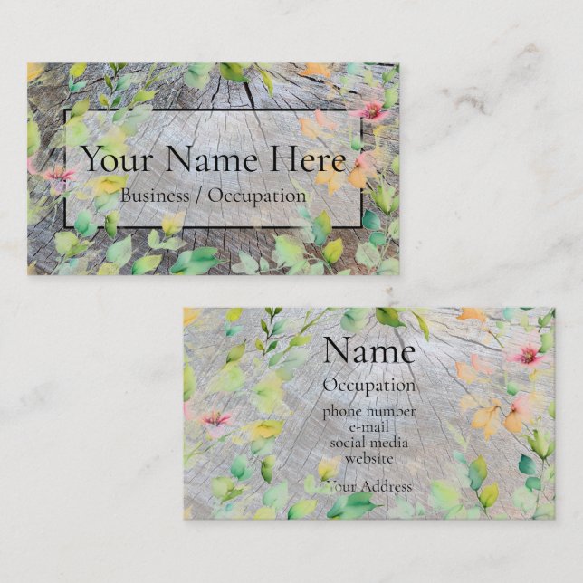 Rustic wildflowers wood grain distressed botanical business card (Front/Back)