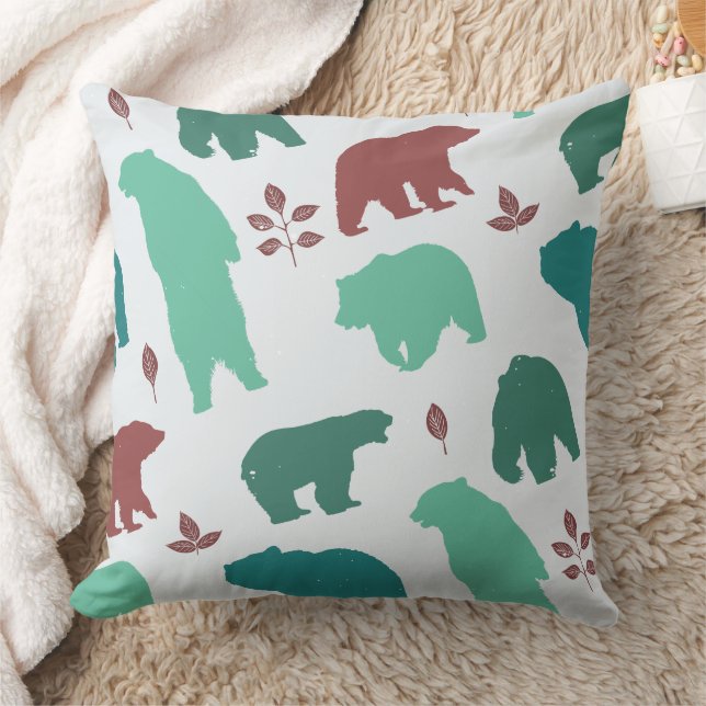 Rustic Wildlife Bear Pattern Throw Pillow (Blanket)