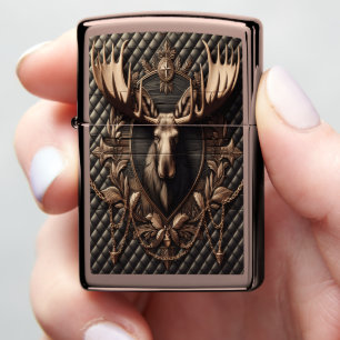 Rustic Wildlife Leather Art with Gold Zippo Lighter