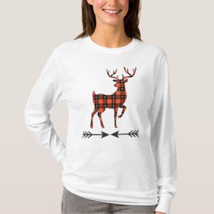 Rustic Wildlife Red Black Gold Plaid Deer T-Shirt