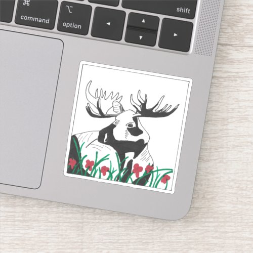 Rustic Wildlife Woodland Wildflowers Moose Sticker